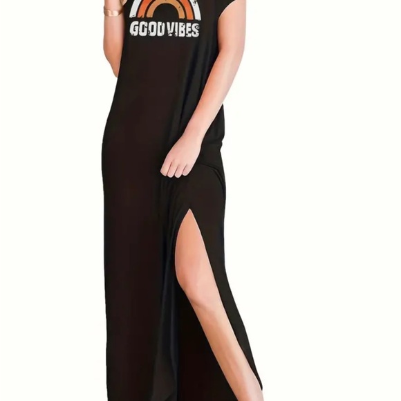 NWT Good Vibes print split hem maxi dress - Picture 3 of 4